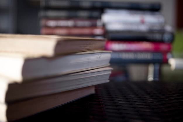 Set of books on plastic tabletop