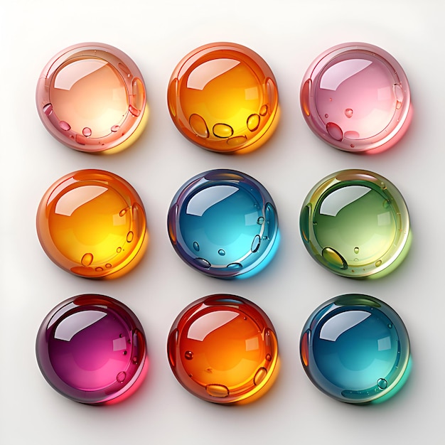 Free Photo set of colored glass buttons on a white background 3d illustration