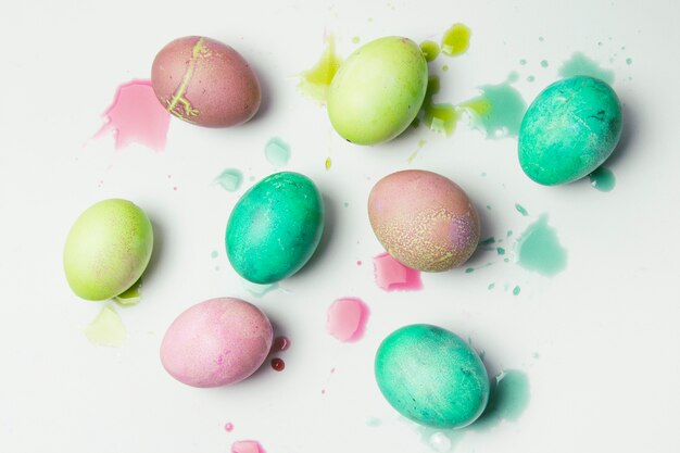 Set of colourful Easter eggs between blots