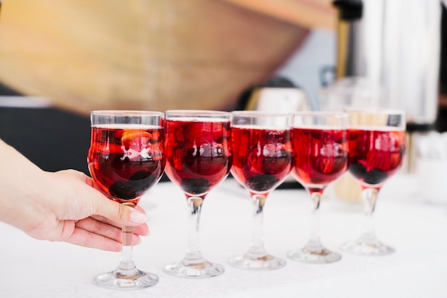 Set of glasses with alcohol on a table