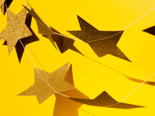 Set of gold stars with shadow