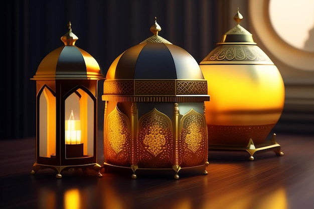 Free photo a set of lanterns with the words ramadan on the bottom.