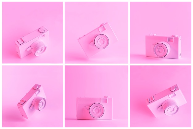 Set of painted camera against pink backdrop