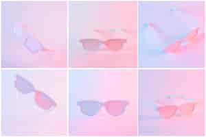 Free photo set of pink painted eyeglasses against colored background