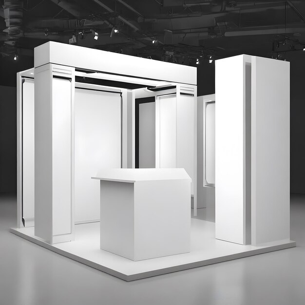 set of realistic trade exhibition stand or white blank exhibition kiosk or stand booth corporate