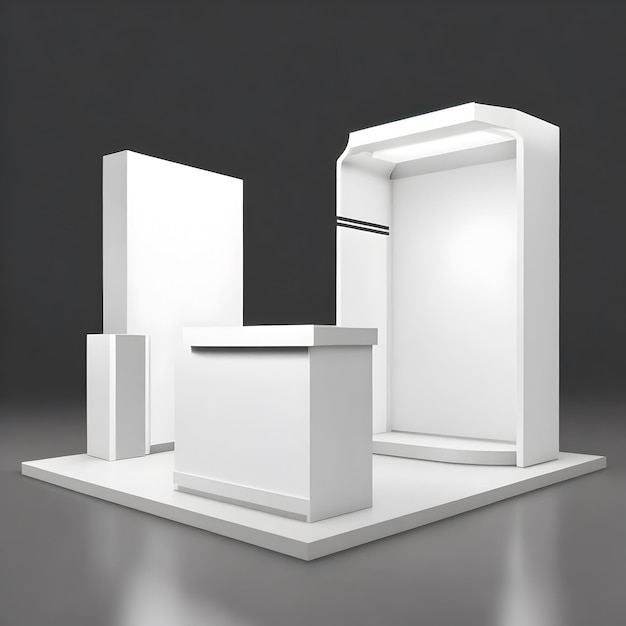 set of realistic trade exhibition stand or white blank exhibition kiosk or stand booth corporate