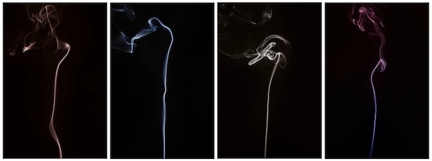 Free Photo set of smoke swirling from incense against black backdrop