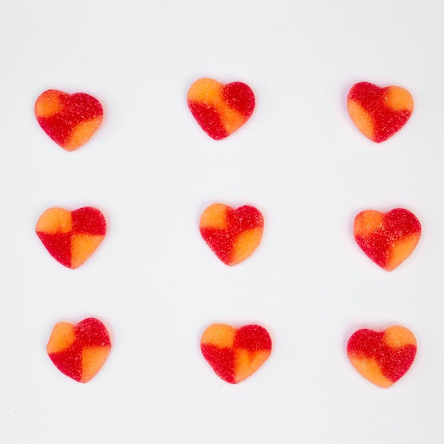 Set of sweet candies in form of hearts