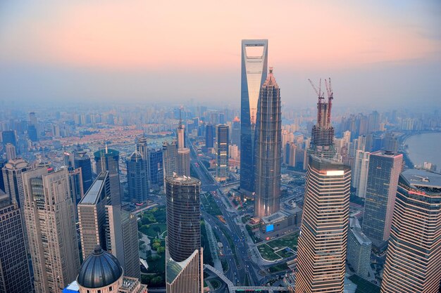 Shanghai aerial at sunset