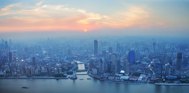 Free photo shanghai aerial at sunset