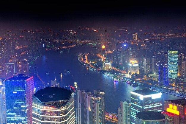 Shanghai urban architecture over Huangpu River at night