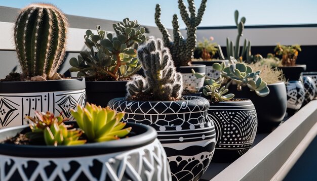 Sharp thorns adorn succulent plant in pottery vase generated by AI