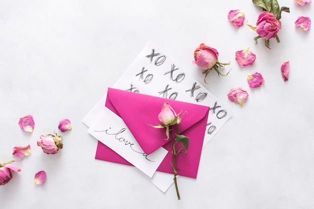 Sheets with titles, envelope, petals and blooms