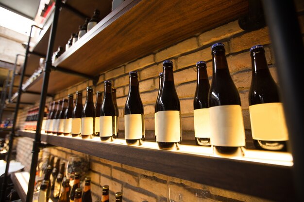 Shelves With Bottles in Pub