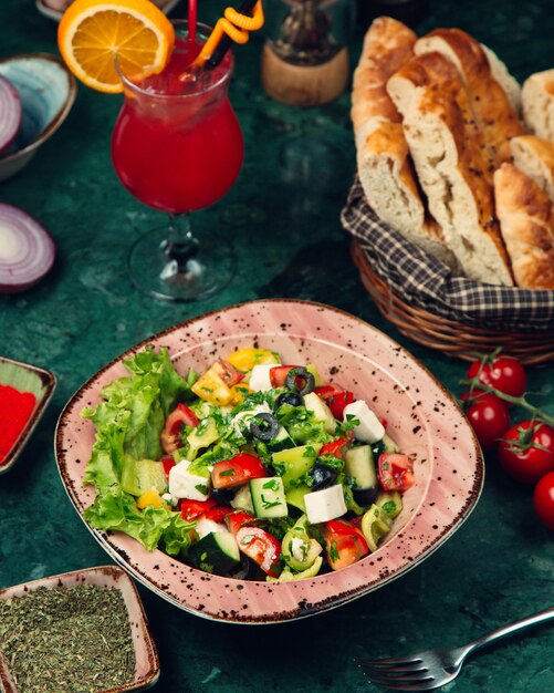 shepherd salad topped with olives