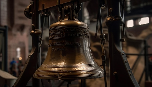 Free photo shiny bell hanging in ancient chapel darkness generated by ai