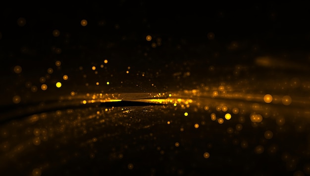 Shiny golden particles with light streak