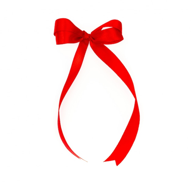 Shiny red ribbon on white background with copy space.