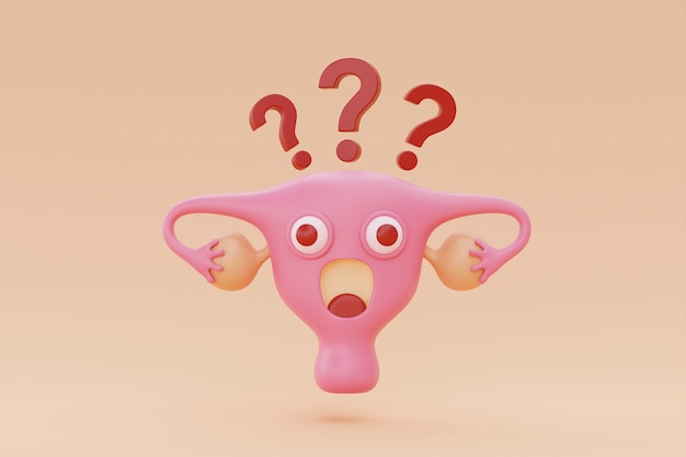 Free photo shocked cartoon ovary with question marks