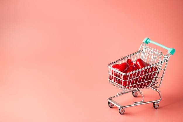 Shopping cart full of hearts