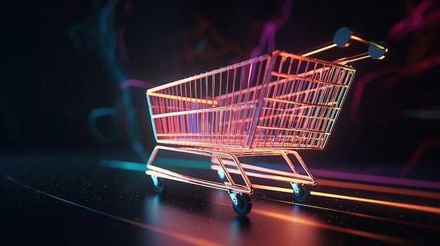 Free photo shopping cart with shopping bag moves at the speed of light generative ai