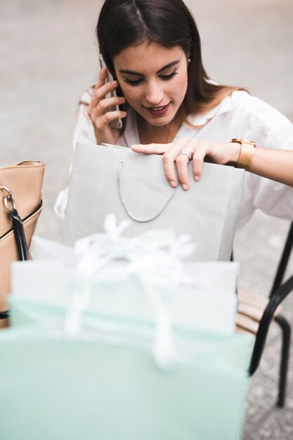 Shopping girl on phone