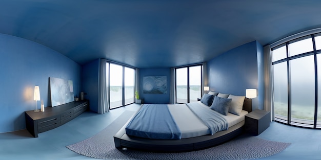 Free photo shot for panoramic composition of bedroom