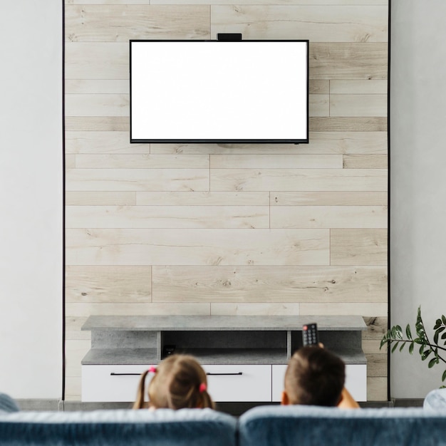 Free photo siblings looking at the television