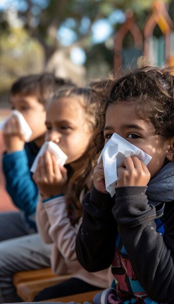 Sick kid  blowing their snot into a tissue