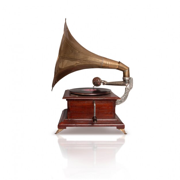 Side view of antique gramophone