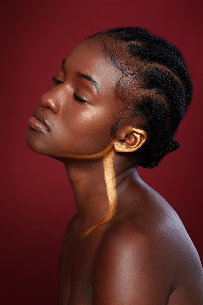 Side view beautiful black woman posing