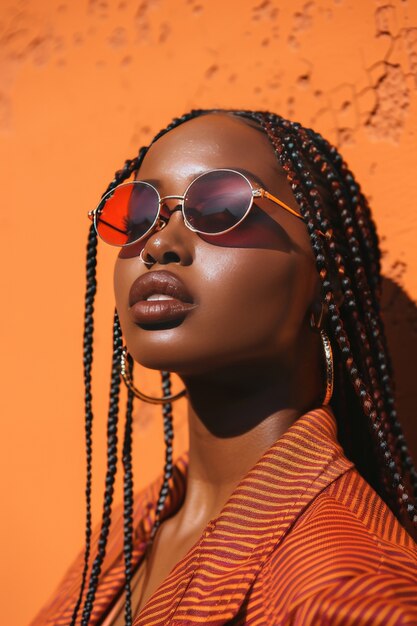 Side view beautiful woman with braids