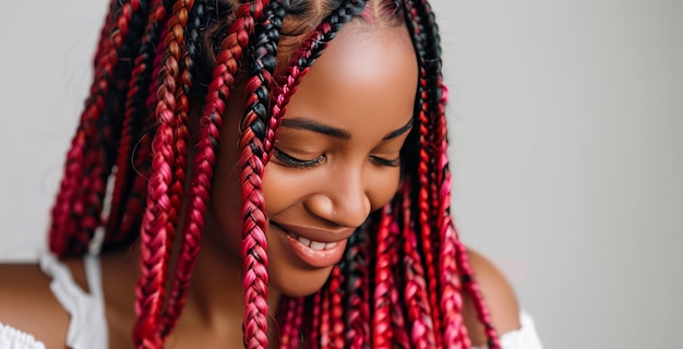 Side view beautiful woman with braids