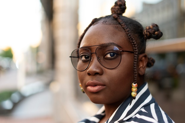 Free photo side view black woman portrait