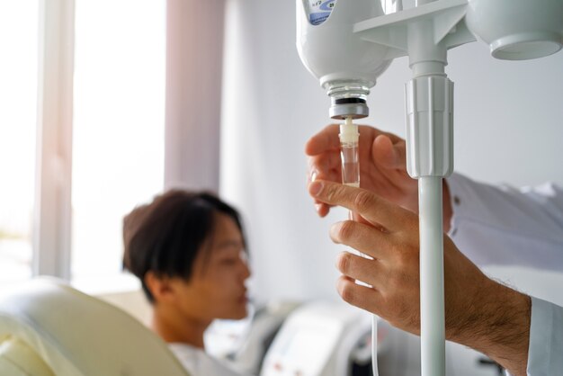 Side view cancer patient at hospital