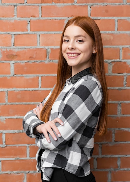 Side view of casual woman posing