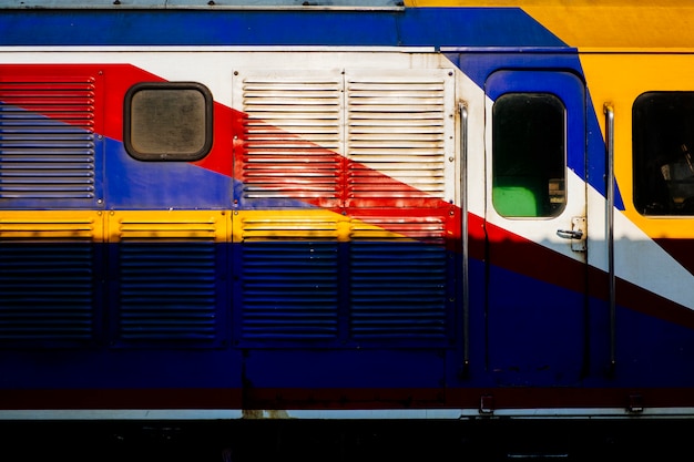 side view of colorful Thai train.