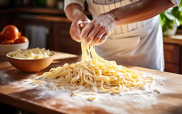 Side view cook making delicious pasta