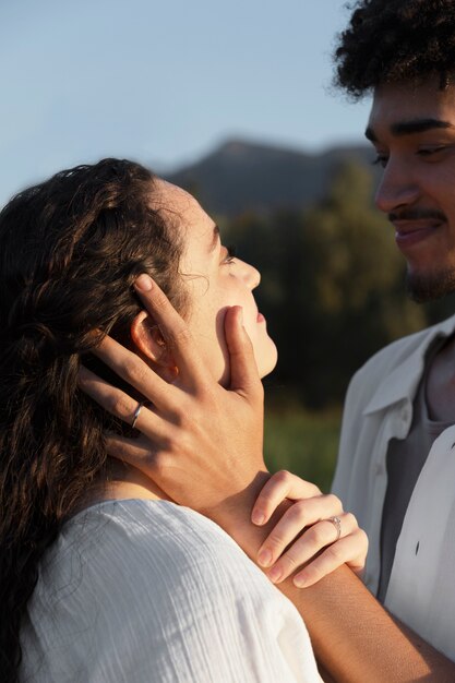 Side view couple being in love