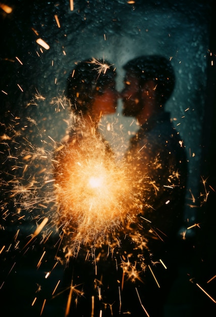 Side view couple celebrating new year