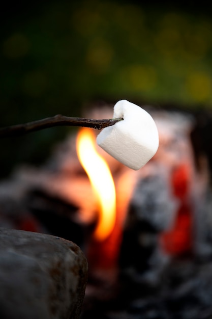 Free Photo side view delicious marshmallow on stick