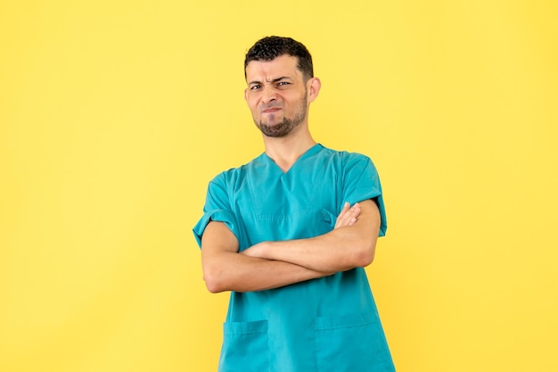 Side view of a doctor is unhappy posing