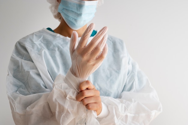 Side view doctor wearing face mask