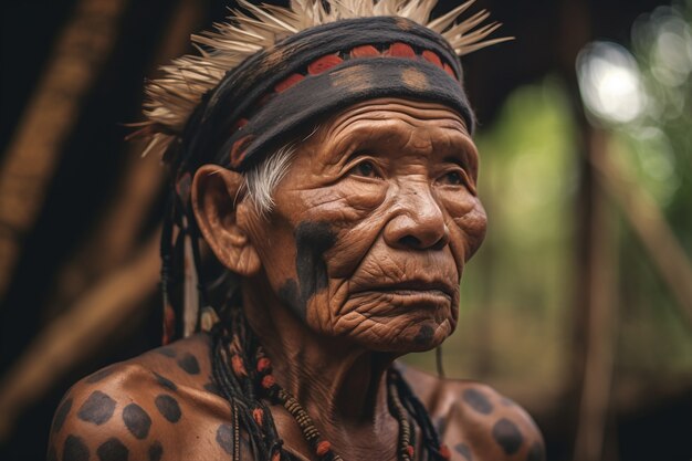 Side view elderly man with strong ethnic features