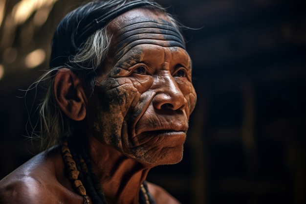 Side view elderly man with strong ethnic features