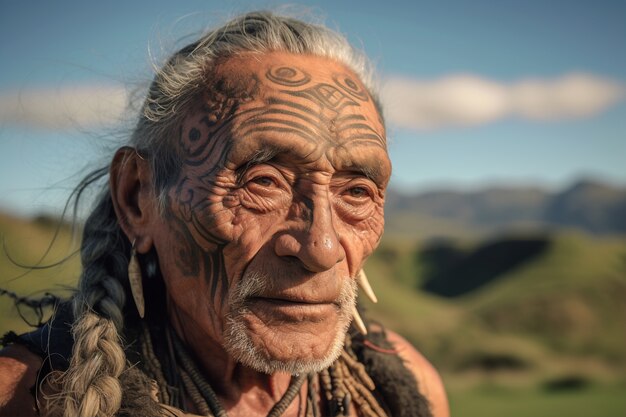 Side view elderly man with strong ethnic features