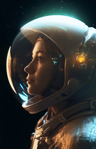 Free Photo side view female astronaut wearing spacesuit