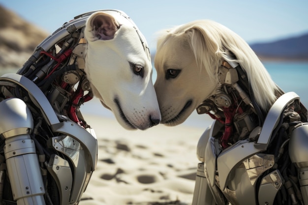 Free photo side view futuristic dogs on beach