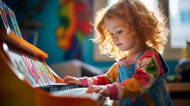 Side view girl playing the piano