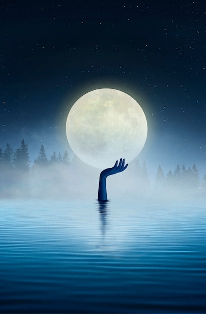 Free Photo side view hand holding moon